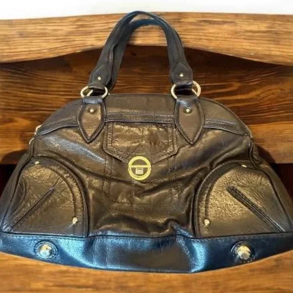 Marc Jacobs Distressed
Leather Signature Satchel - 
Dark Navy Large Soft Slouchy - Picture 8 of 13